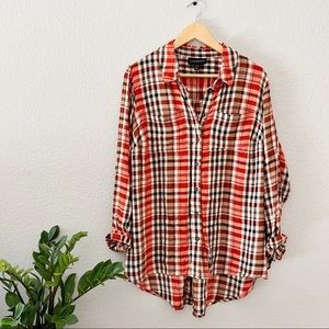 Lane Bryant 14/16 Rust Burnt Orange Plaid Boyfriend Flannel Button Down Shirt